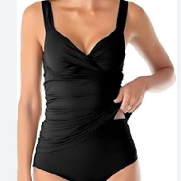 Anne Cole Twist Front Underwire Tankini Swim Top.  Black Size 36B/34C. - Picture 1 of 4